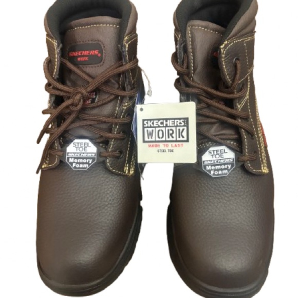 Skechers   Men’s 11.5 Wide Steel Toe Boots  Leather Memory Foam Slip Resistant